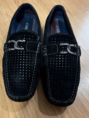 Faranzi Black Suede Men’s Loafers with Silver Bit Accent